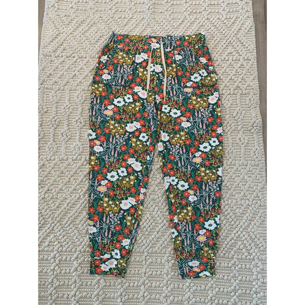 Lates Print Pajama Pants Women's Large Drawstring Lounge Sleepwear Green Floral